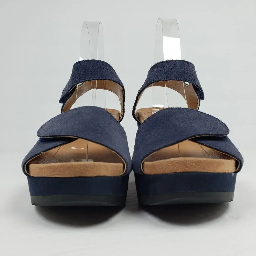 Vionic Astrid II Womens Size 7 Blue Suede Casual Platform Wedge Sandals